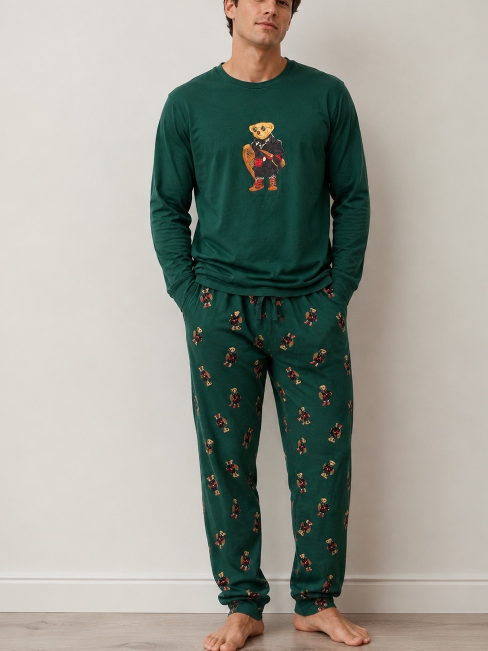 Polo by Ralph Lauren Green Bear Graphic Long Sleeve Tee & Pajama Pants